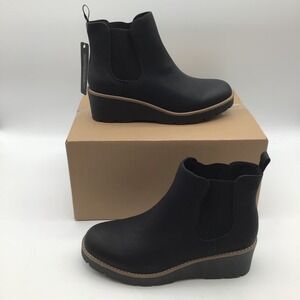 Athelefit Black Chelsea Boots Wedge Heel Slip On Women Size 8.5 New